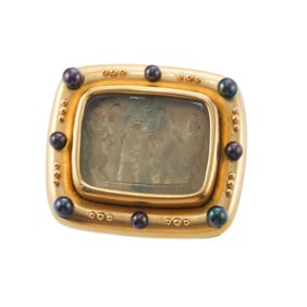 Elizabeth Locke Venetian Glass Intaglio Pearl 18k Gold Brooch Pendant