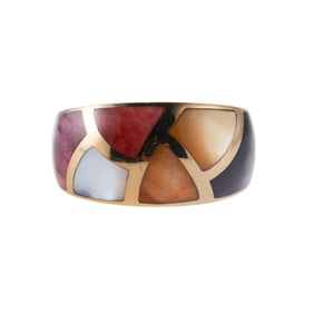 Asch Grossbardt MOP Coral Inlay 14k Gold Ring
