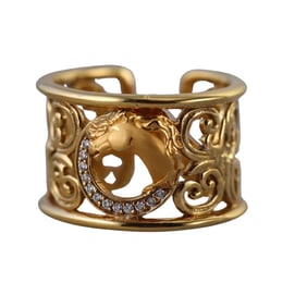 Carrera y Carrera Equestrian Horse Gold Diamond Band Cuff Ring