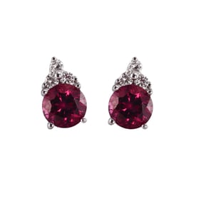 14k Gold Garnet Diamond Stud Earrings