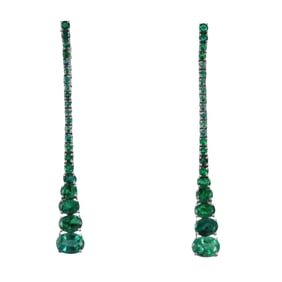 18k Gold Emerald Long Drop Earrings