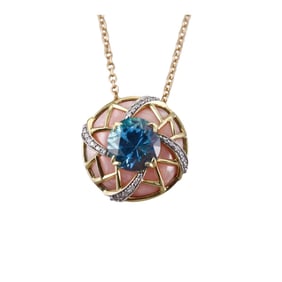 Onirikka 18k Gold Diamond Topaz Pink Opal Pendant Necklace