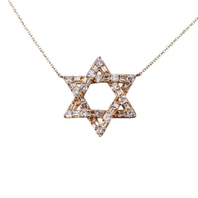 14k Gold 1.20ctw Diamond Star of David Pendant Necklace