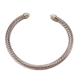 David Yurman 14k Gold Silver Pearl Cable Bracelet