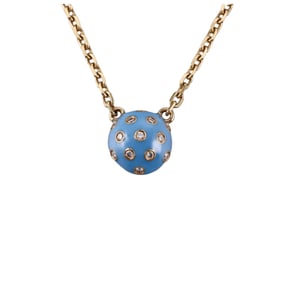 Onirikka 18k Gold Diamond Blue Enamel Polka Dot Pendant