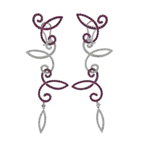 Porrati 18k Gold Diamond Ruby Long Cocktail Earrings