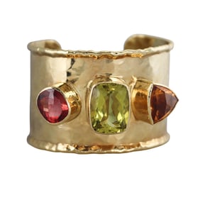 Pampillonia Design 18k Gold Citrine Tourmaline Wide Cuff Bracelet