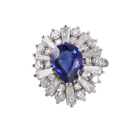 GIA 2.57ct Sapphire Platinum Diamond Ring
