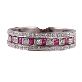 Damiani White Gold Ruby Diamond Half Band Ring