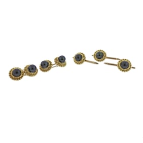 Tiffany & Co Hematite Gold Cufflinks Studs Set