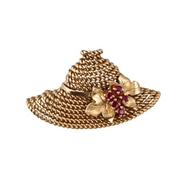 1960s 18k Gold Ruby Hat Brooch Pin
