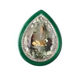 26.66ct Prasiolite Green Onyx Diamond 14k Gold Silver Cocktail Ring