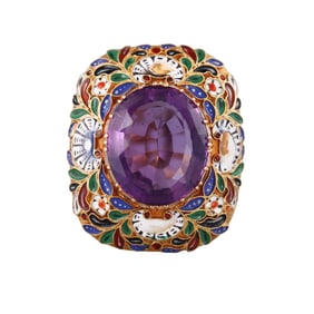 Antique 18k Gold Amethyst Enamel Ring