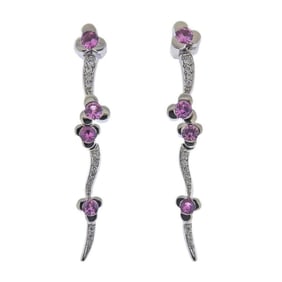 Bucherer 18k Gold Diamond Pink Sapphire Drop Earrings