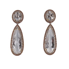 27.47ctw Rock Crystal 1.88ctw Sapphire 1.20ctw Diamond Silver 14k Gold Earrings