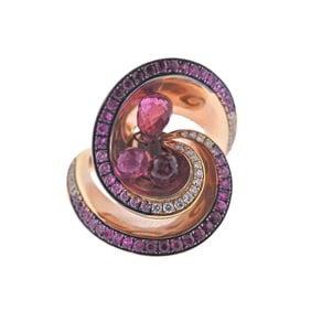 De Grisogono Chiocciolina Rose Gold Diamond Sapphire Rubellite Cocktail Ring