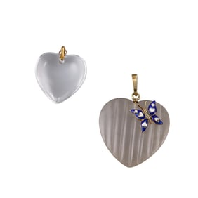 9k 14k Gold Crystal Enamel Heart Pendant Lot of 2