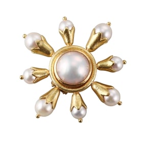 Elizabeth Locke 18k Gold Pearl Brooch Pin