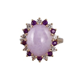 14k Gold Lavender Jade Amethyst Diamond Ring