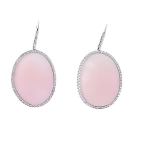Mimi Milano Aurora Pink Mother of Pearl Diamond Gold Oval Earrings