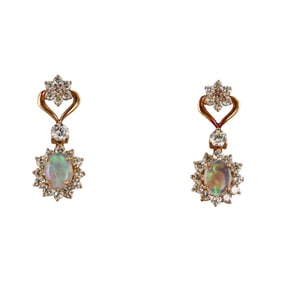 18k Gold Opal Diamond Drop Earrings