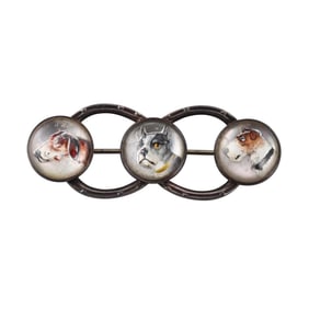 Antique Sterling Silver Reverse Painting Dog Brooch