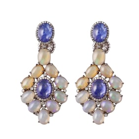 Tanzanite Opal Diamond 14k Gold Sterling Silver Earrings