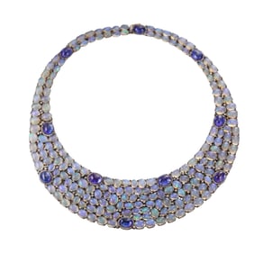 Tanzanite Opal Diamond 14k Gold Sterling Silver Necklace