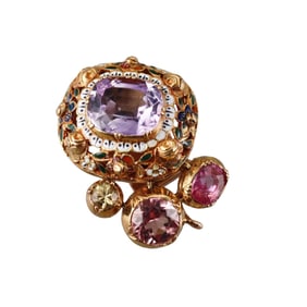 Antique 18k Gold Pink Sapphire Enamel Pendant