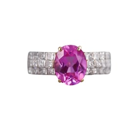 18k Gold 3.12ct Pink Sapphire Diamond Ring