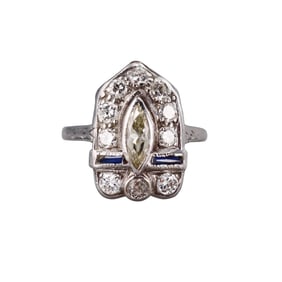 Antique Art Deco Platinum Diamond Sapphire Ring