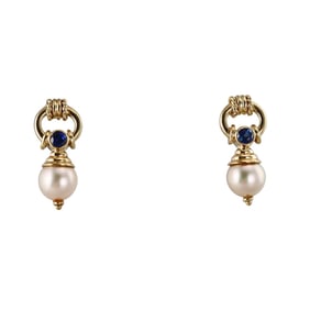 18k Gold Sapphire Pearl Earrings