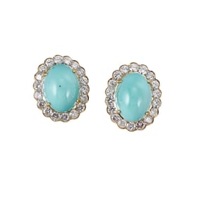 18k Gold Turquoise 2.70ctw Diamond Cocktail Earrings