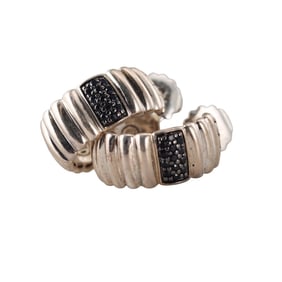 John Hardy Sterling Silver Black Sapphire Hoop Earrings