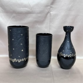 3pc Rosenthal Magic Flute Black Vase