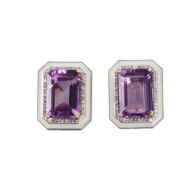 Amethyst Diamond Enamel Silver 14k Gold Earrings