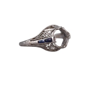 Art Deco Platinum Diamond Sapphire Engagement Ring Setting
