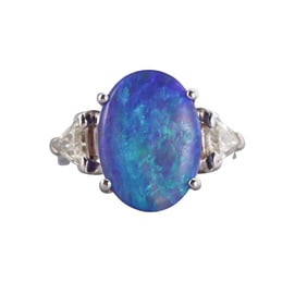 14k Gold Black Opal Diamond Ring