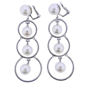 Assael South Sea Pearl Diamond Gold Long Drop Earrings