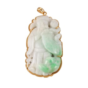 14k Gold Carved Jade Pendant