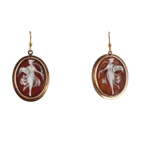 Antique 14k Gold Cameo Drop Earrings