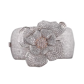 48ctw Diamond 18k Gold Flower Bangle Bracelet