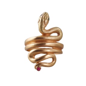 18k Gold Ruby Emerald Snake Ring