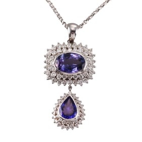 14k Gold 12ctw Tanzanite Diamond Pendant Necklace