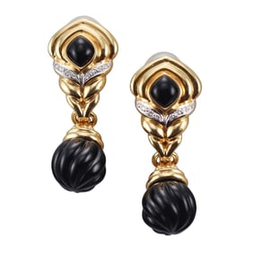1980s Diamond Onyx 18k Gold Night & Day Earrings