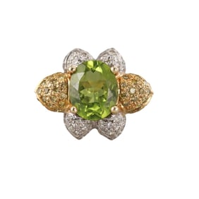 14k Golds 2.55ct Peridot Diamond Ring