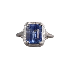 Art Deco Filigree 14k Gold 3.40ct Sapphire Ring