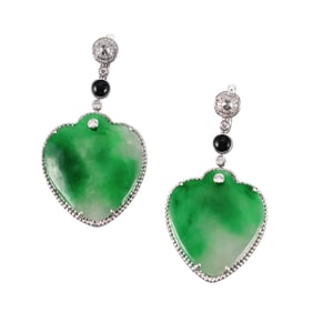 18k Gold Jade Diamond Onyx Drop Earrings
