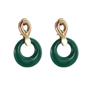 14k Gold Malachite Tiger's Eye Interchangeable Door Knocker Earrings