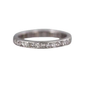 French Antique Platinum Diamond Eternity Wedding Band Ring